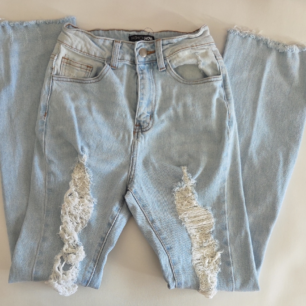 Fashion Nova Distressed Light Blue Boyfriend Jeans